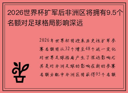 2026世界杯扩军后非洲区将拥有9.5个名额对足球格局影响深远